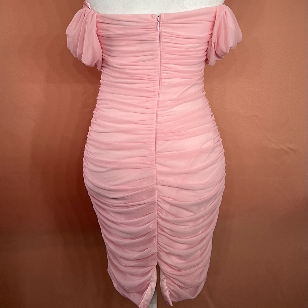 Pink Ruched Elegant Dress - Formal Spring Day Dress for Women - Picture 10 of 11